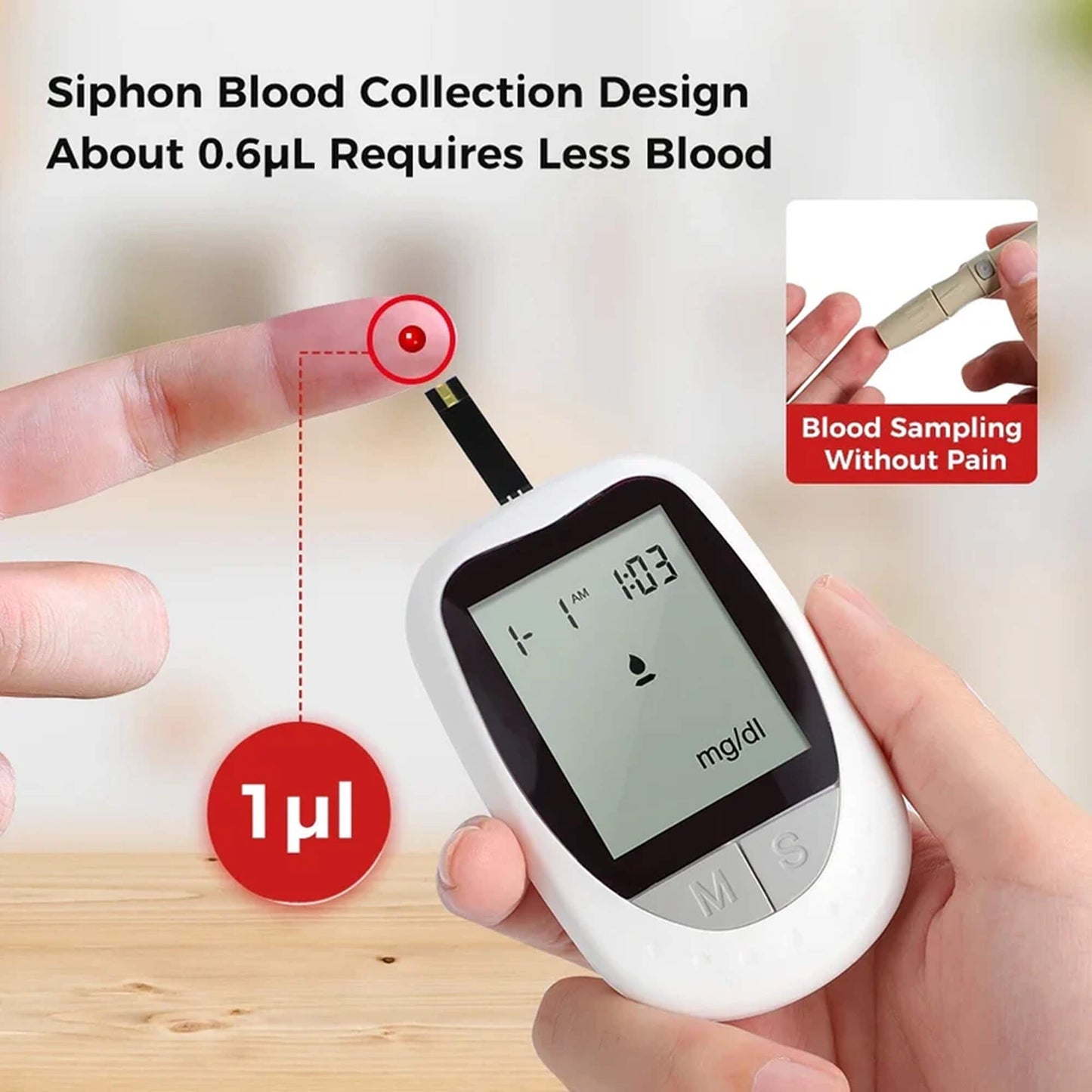 High-Precision Non-Invasive Blood Oxygen Monitor | Blood Glucose Meter | One-Button Operation, LED Display & Ideal for Diabetes Control in Home