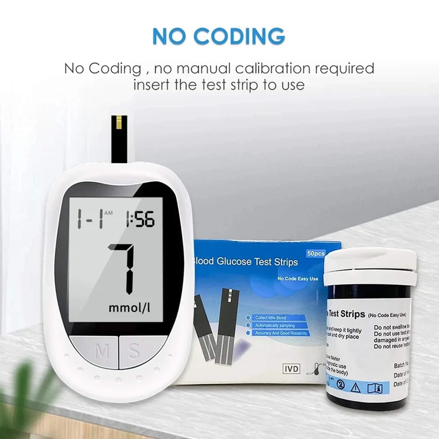 High-Precision Non-Invasive Blood Oxygen Monitor | Blood Glucose Meter | One-Button Operation, LED Display & Ideal for Diabetes Control in Home