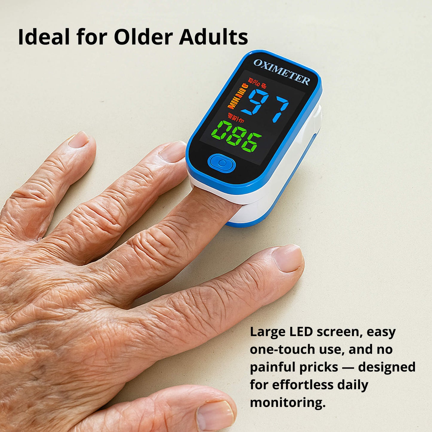 High-Precision Non-Invasive Blood Oxygen Monitor | Blood Glucose Meter | One-Button Operation, LED Display & Ideal for Diabetes Control in Home