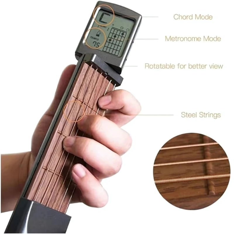 Pocket Guitar Trainer | Real Steel Strings, 400+ Chords & Portable Design for Beginners and On-the-Go Practice