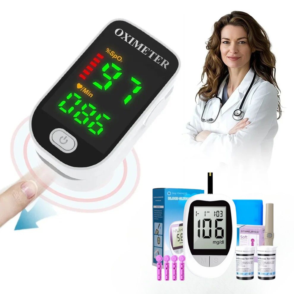 High-Precision Non-Invasive Blood Oxygen Monitor | Blood Glucose Meter | One-Button Operation, LED Display & Ideal for Diabetes Control in Home