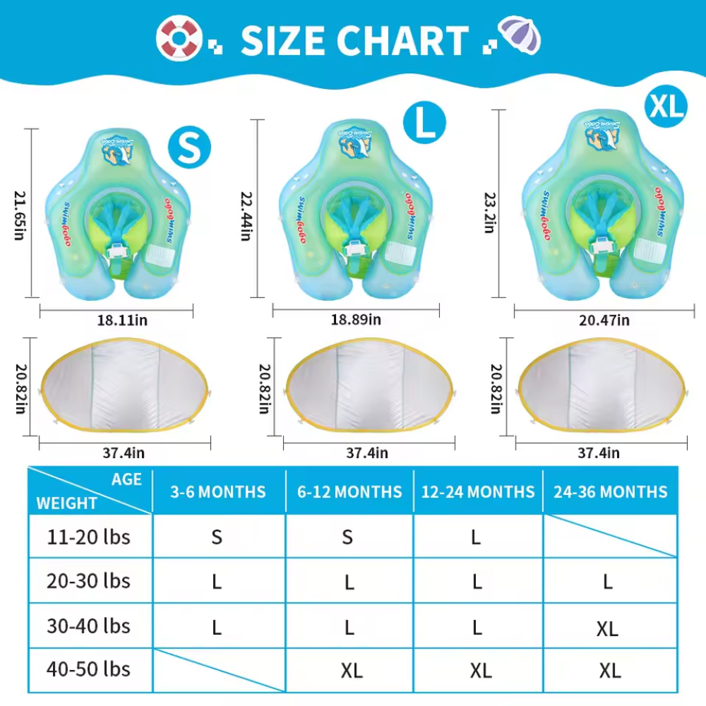 Baby Swim Float with Sunshade Canopy | Safety Buckle, Quick-Drying & Ideal for Infants 3-24 Months