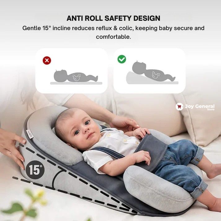 Anti Roll Baby Reflux Pillow Bed – Sleep Pod Infant Nest with 15° Wedge | Portable Anti-Reflux & Flat Head Pillow for Baby