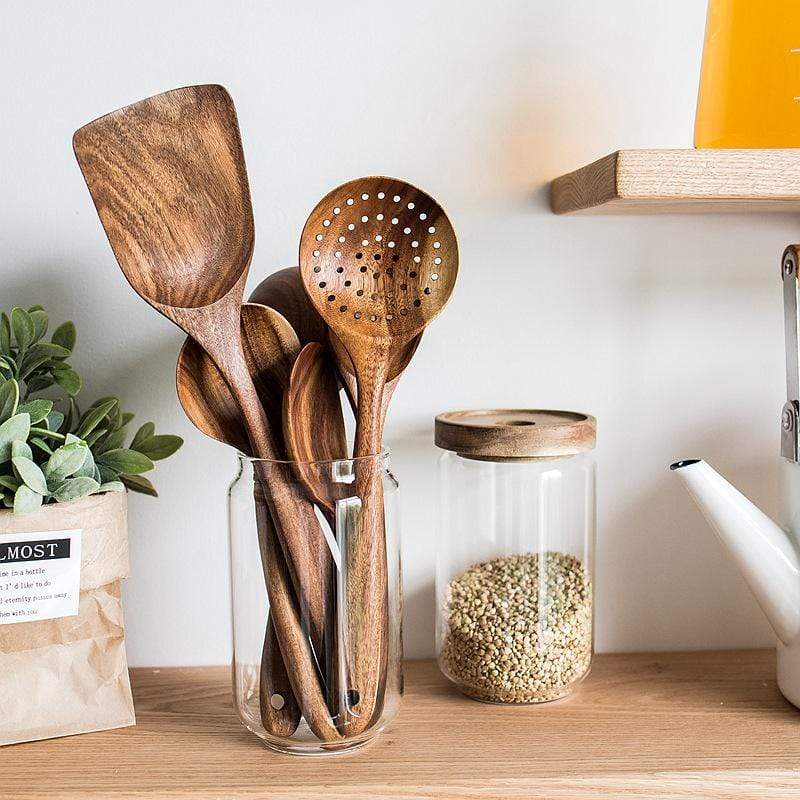7-Piece Wooden Spoon Utensils | Wooden Kitchen Utensils & Cooking Utensils Set | Kitchen Utensil Set