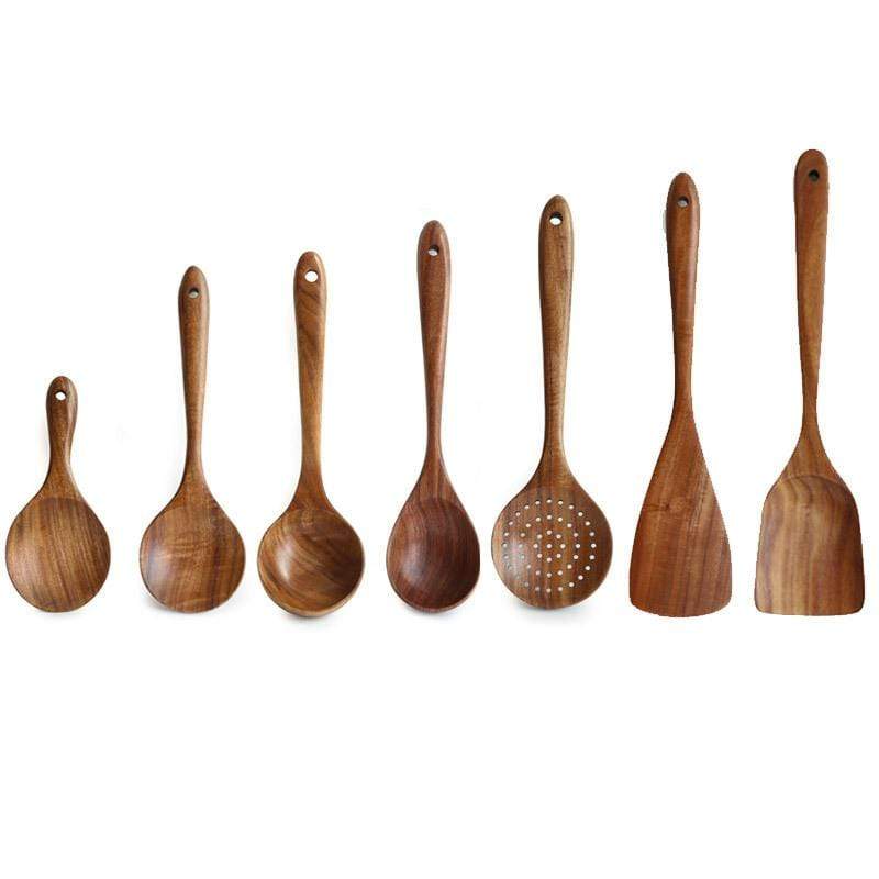 7-Piece Wooden Spoon Utensils | Wooden Kitchen Utensils & Cooking Utensils Set | Kitchen Utensil Set