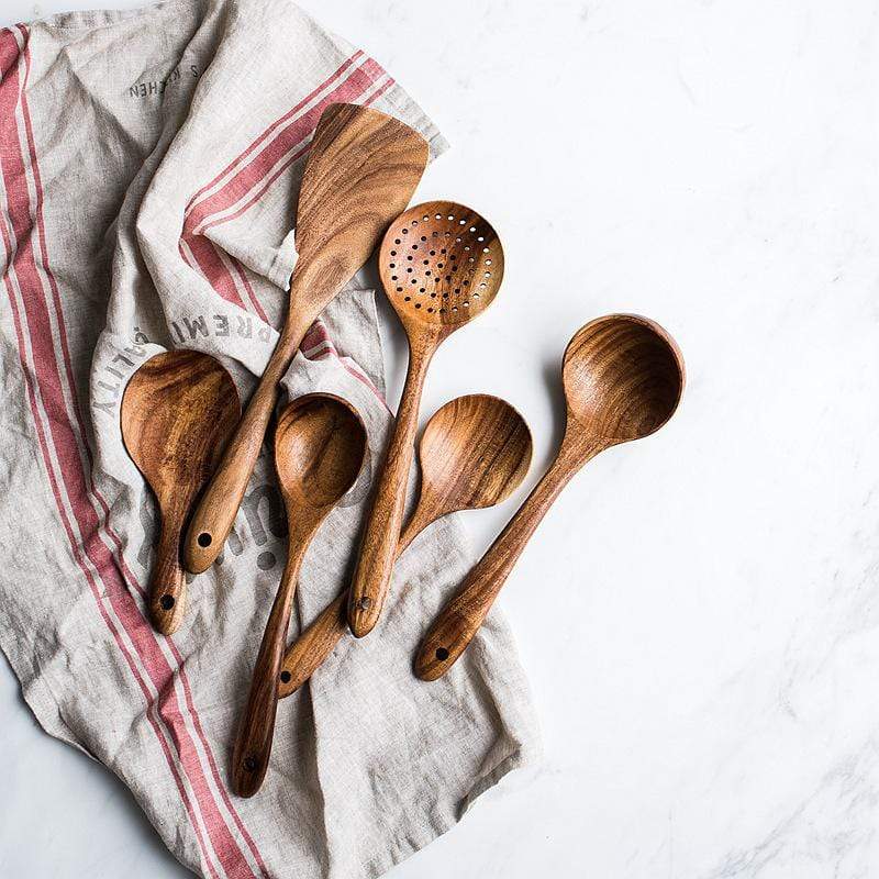 7-Piece Wooden Spoon Utensils | Wooden Kitchen Utensils & Cooking Utensils Set | Kitchen Utensil Set