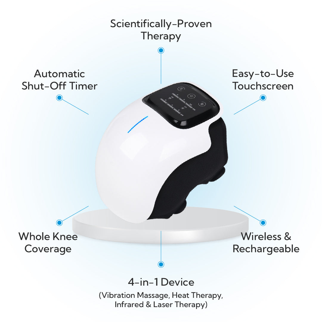 Knee Massager | 4-in-1 Vibration, Heat & Laser Therapy for Knee Pain Relief & Swelling at Home