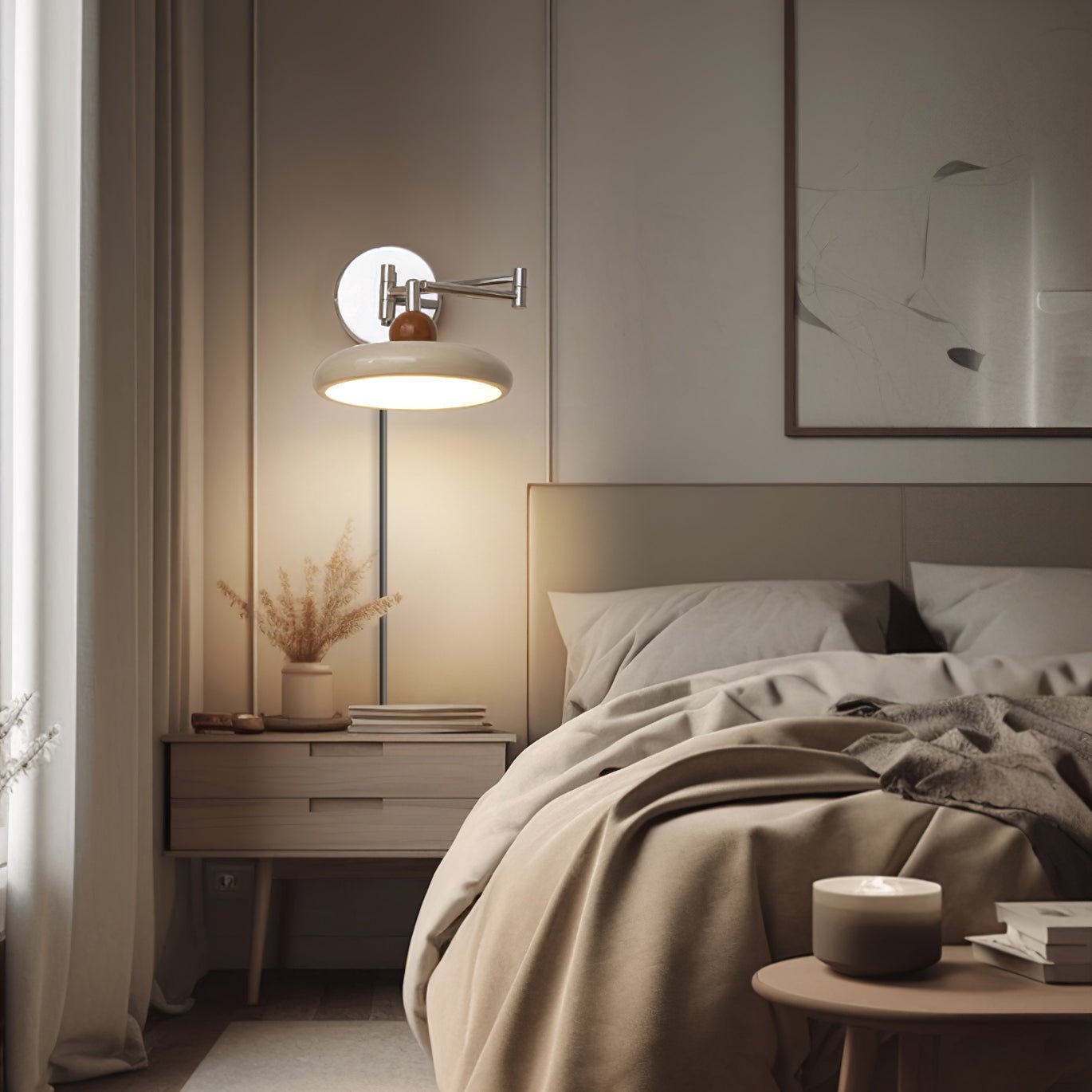 Plug-in Wall Lamp with Adjustable Arm and Warm White LED Light for Living Room & Bedroom Use