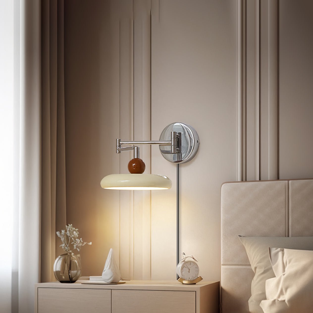 Plug-in Wall Lamp with Adjustable Arm and Warm White LED Light for Living Room & Bedroom Use
