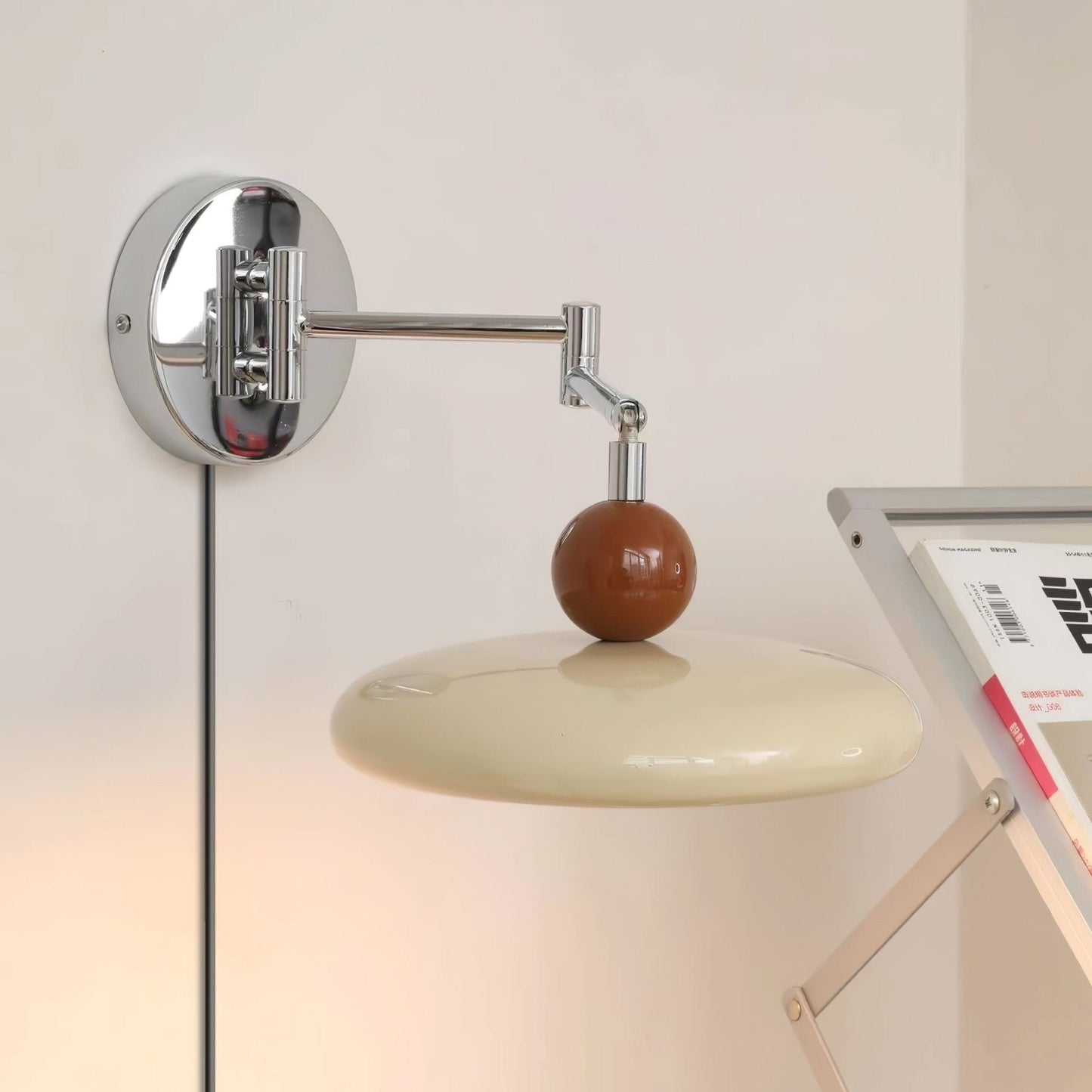 Plug-in Wall Lamp with Adjustable Arm and Warm White LED Light for Living Room & Bedroom Use