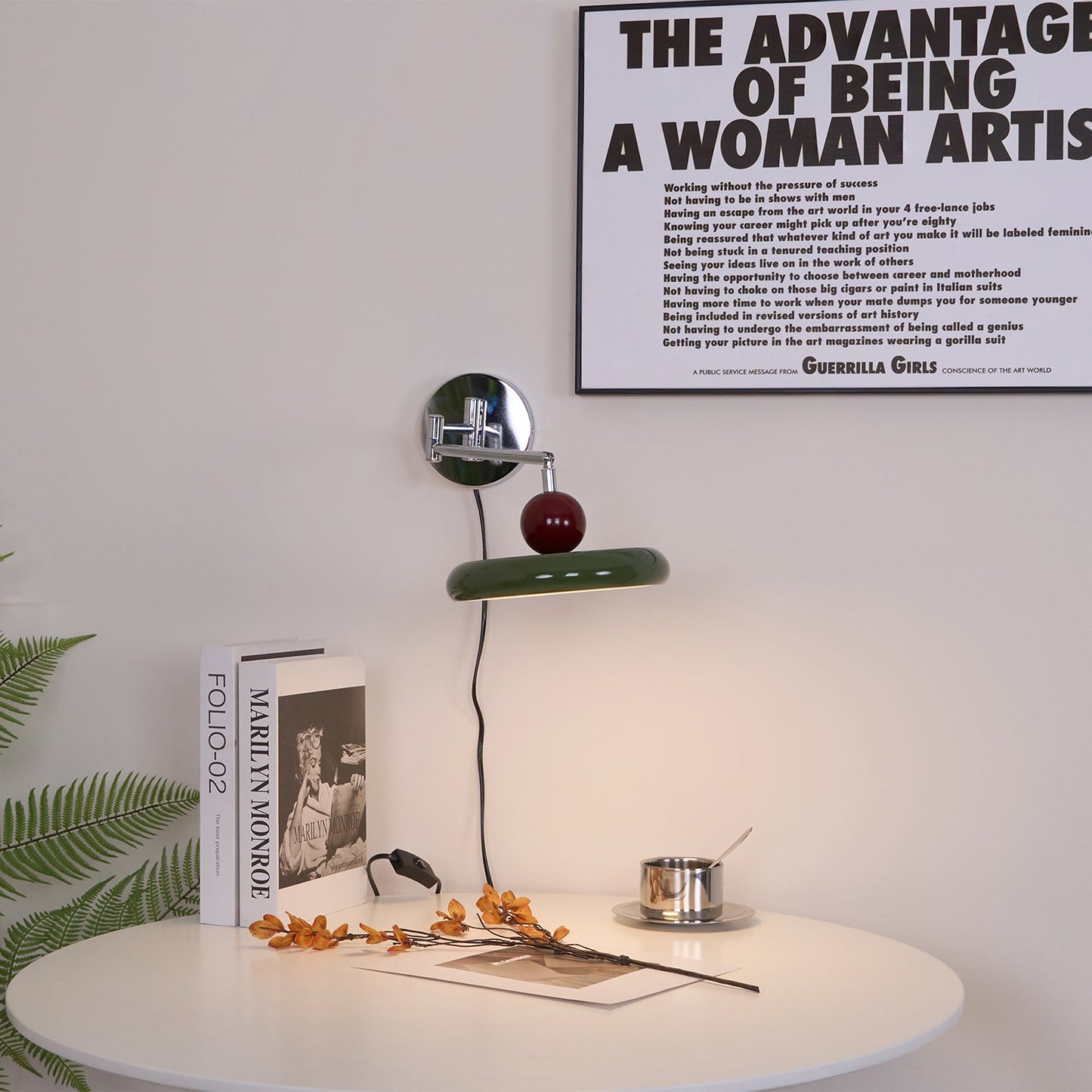 Plug-in Wall Lamp with Adjustable Arm and Warm White LED Light for Living Room & Bedroom Use