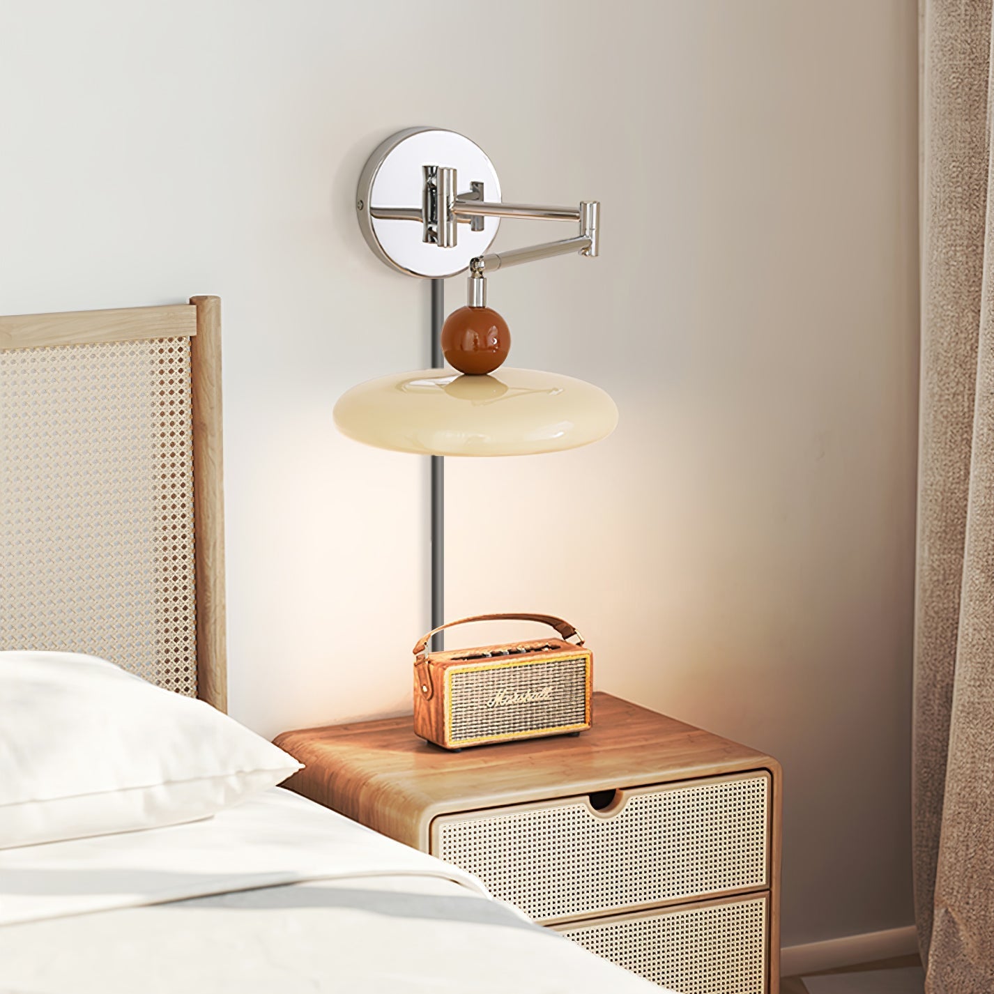Plug-in Wall Lamp with Adjustable Arm and Warm White LED Light for Living Room & Bedroom Use