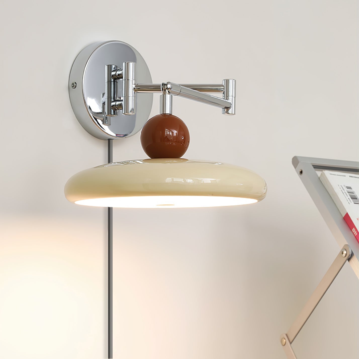 Plug-in Wall Lamp with Adjustable Arm and Warm White LED Light for Living Room & Bedroom Use