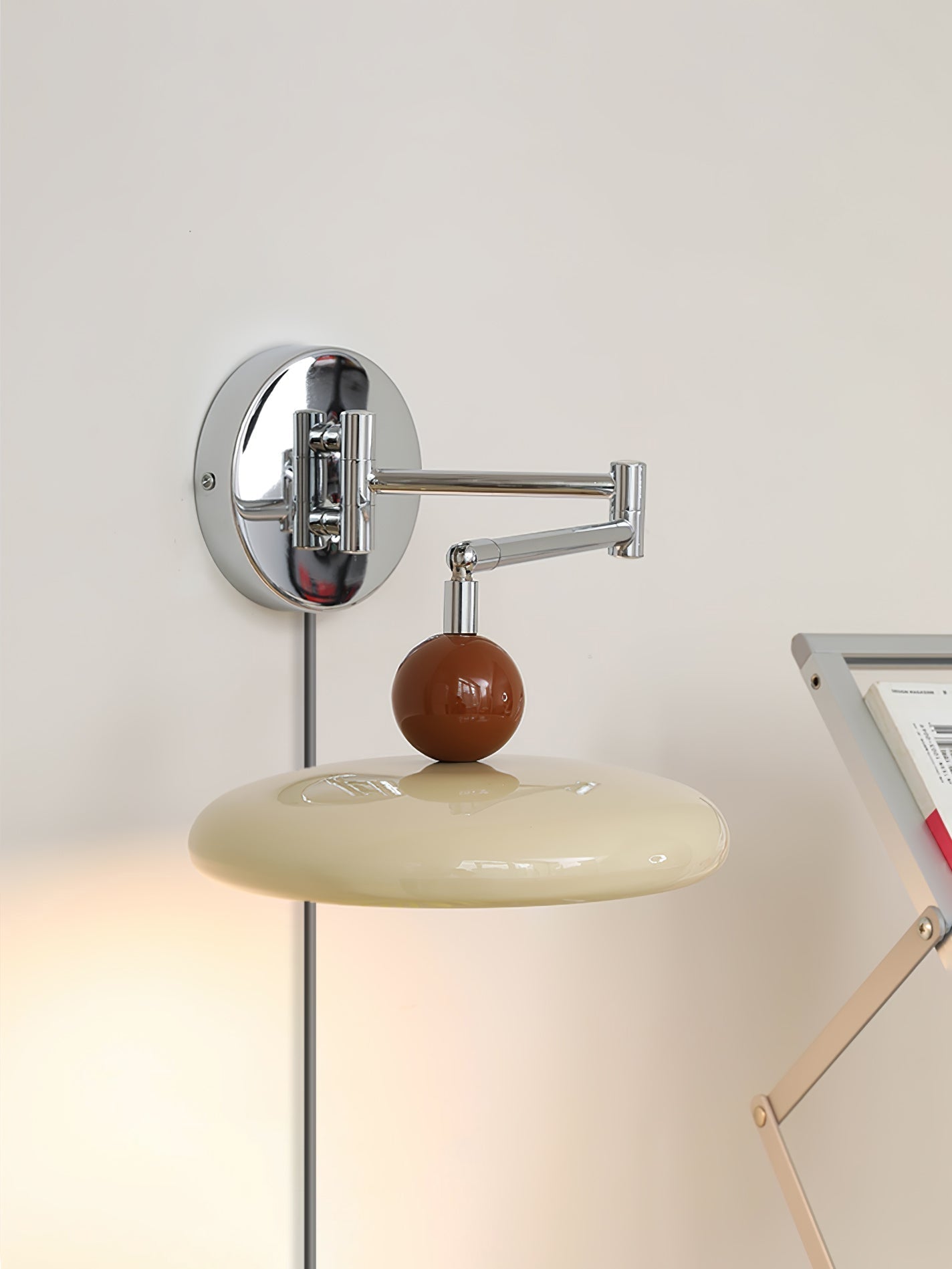 Plug-in Wall Lamp with Adjustable Arm and Warm White LED Light for Living Room & Bedroom Use