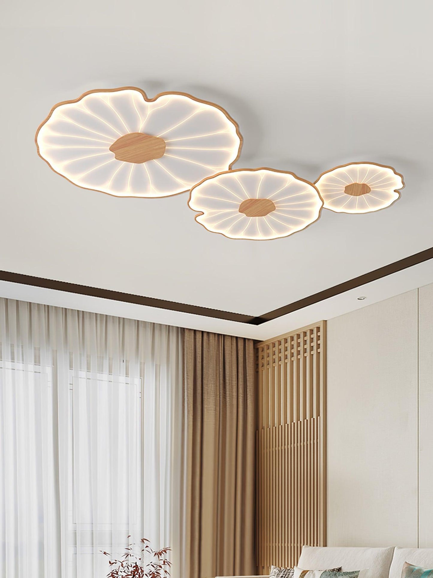Lotus Leaf Acrylic Ceiling Lamp | Durable, Rustic Wood Finish & Ideal for Indoor Spaces