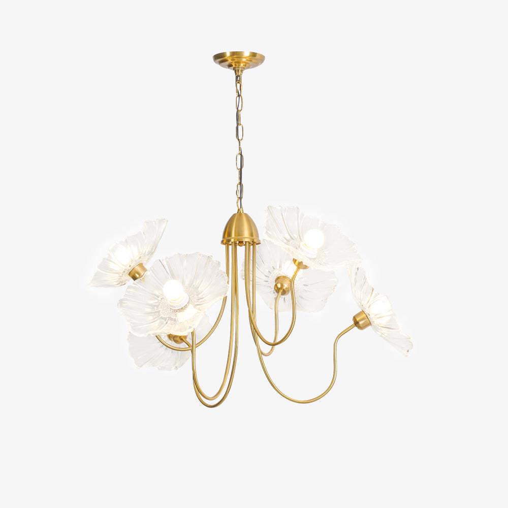 Lotus Leaf Glass Chandelier | Frosted Glass, Gold Finish & Ideal for Indoor Lighting
