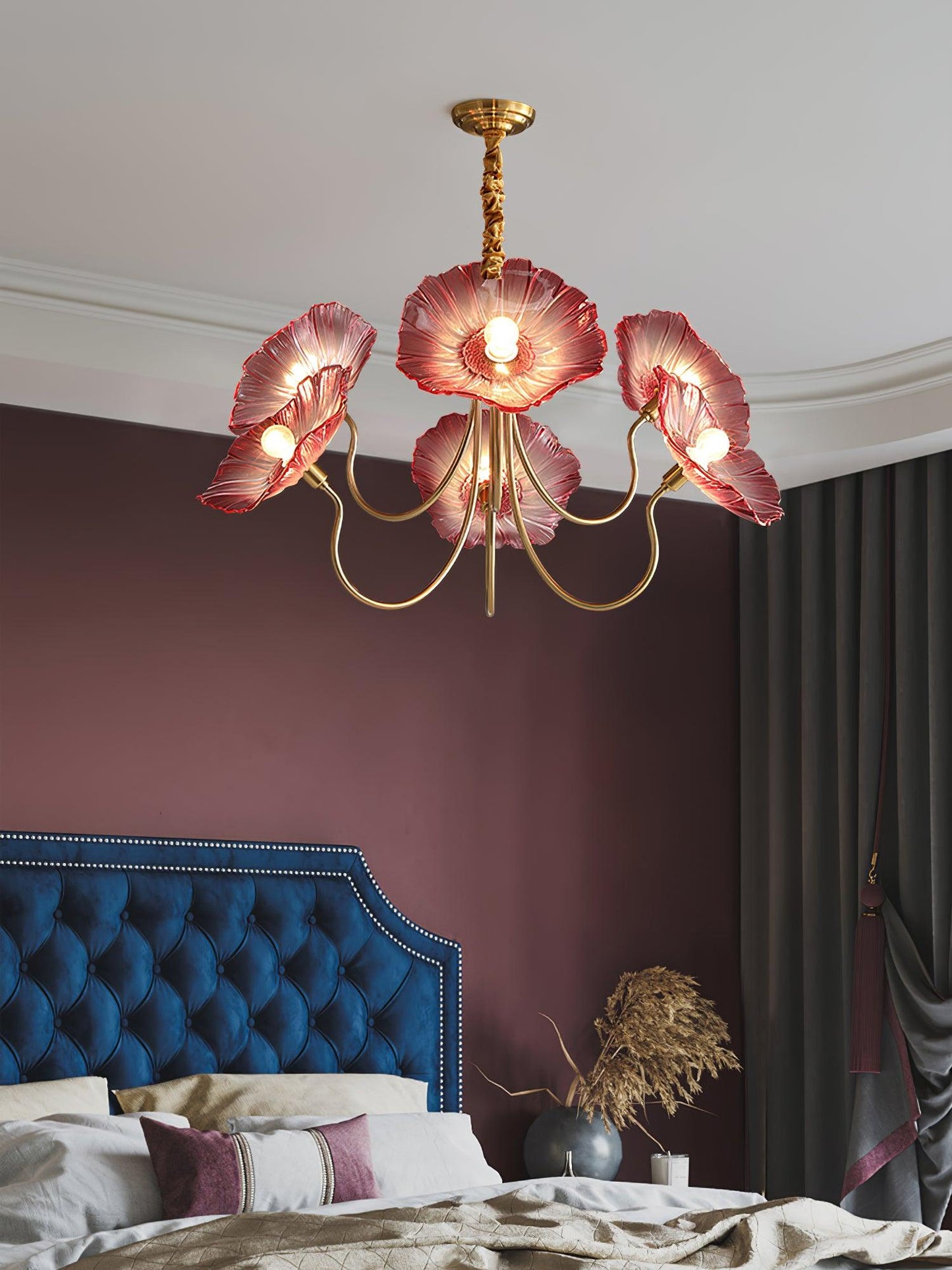 Lotus Leaf Glass Chandelier | Frosted Glass, Gold Finish & Ideal for Indoor Lighting