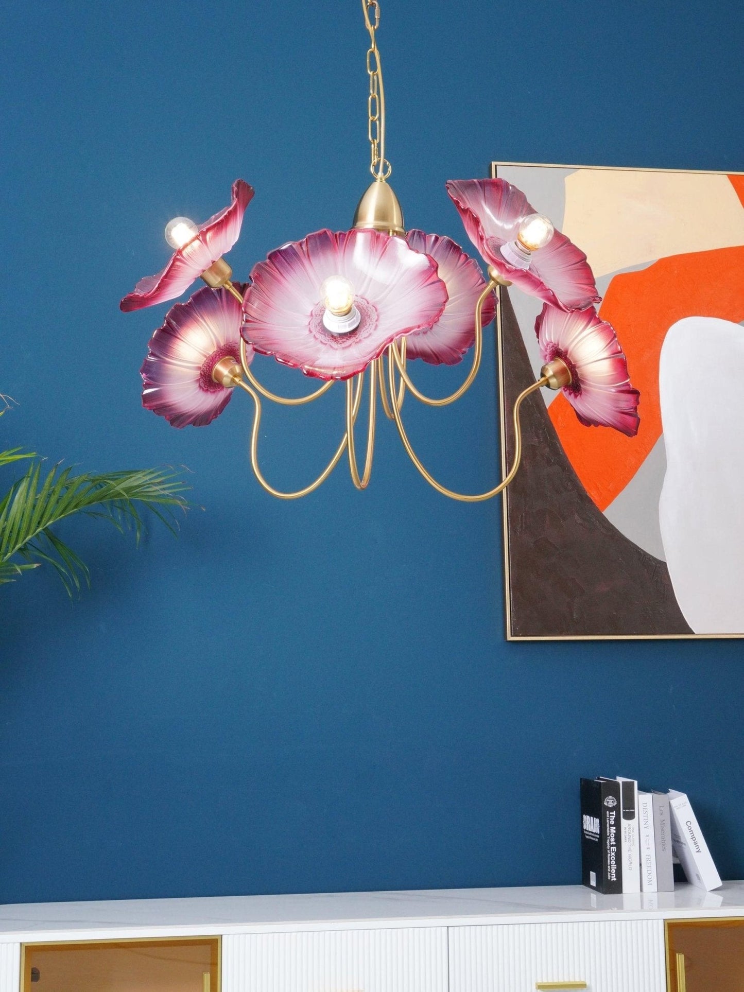 Lotus Leaf Glass Chandelier | Frosted Glass, Gold Finish & Ideal for Indoor Lighting