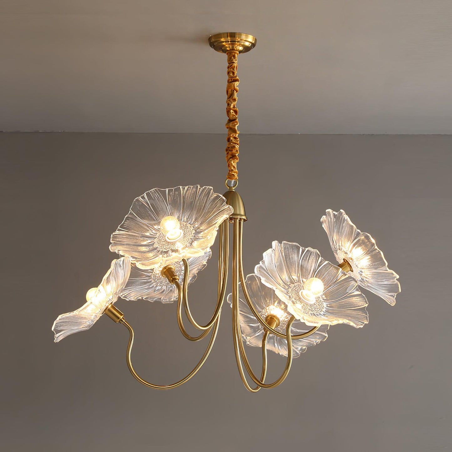Lotus Leaf Glass Chandelier | Frosted Glass, Gold Finish & Ideal for Indoor Lighting