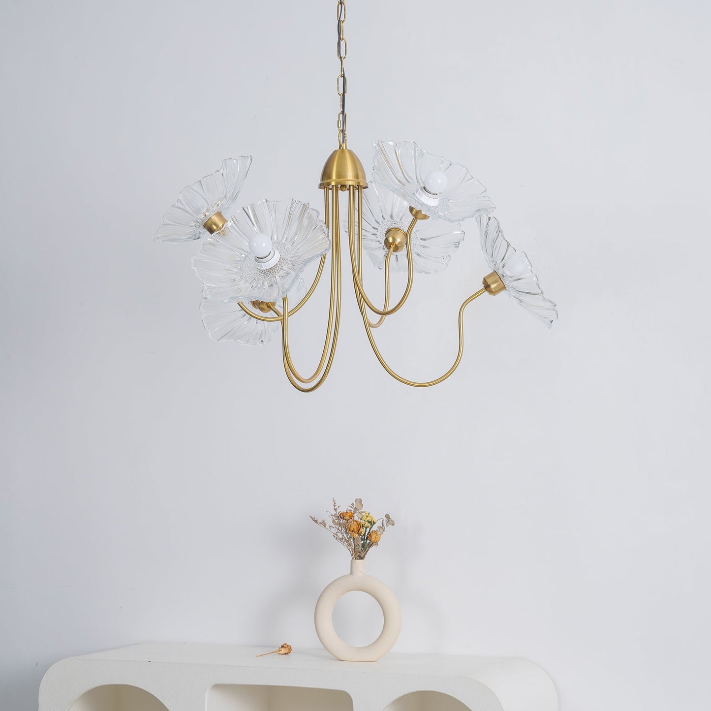 Lotus Leaf Glass Chandelier | Frosted Glass, Gold Finish & Ideal for Indoor Lighting