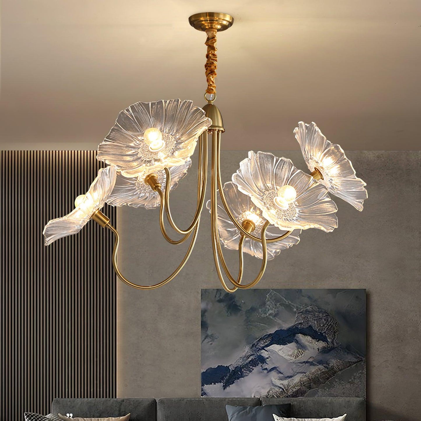 Lotus Leaf Glass Chandelier | Frosted Glass, Gold Finish & Ideal for Indoor Lighting