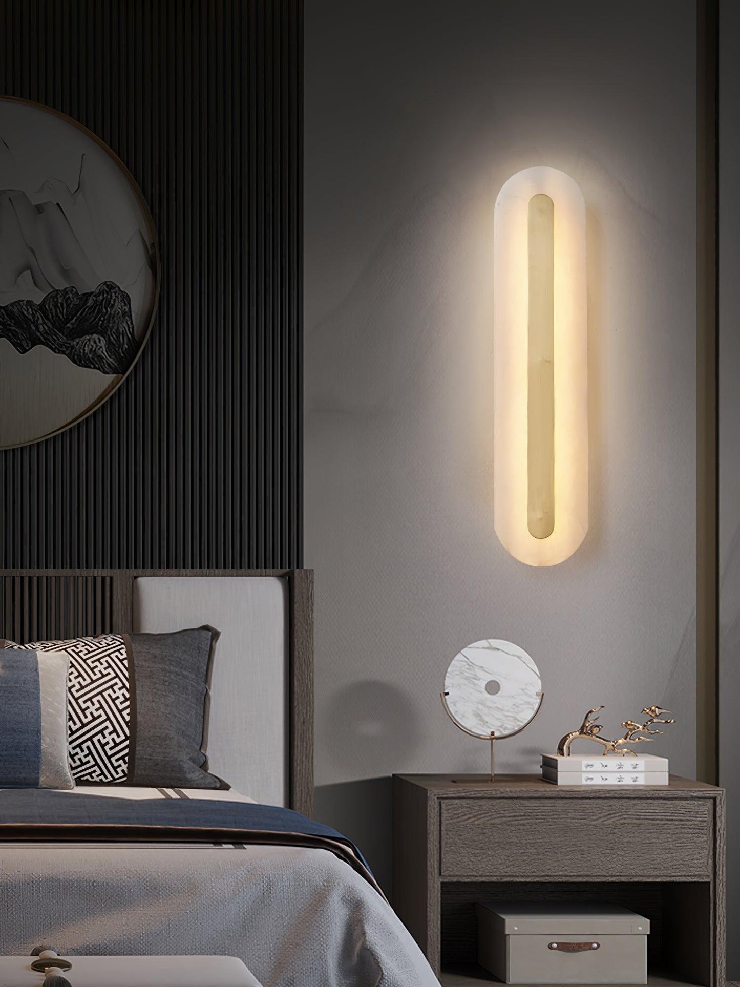 Alabaster Rounded Wall Light Fixture - Modern Sconce for Living Room & Hallway Lighting