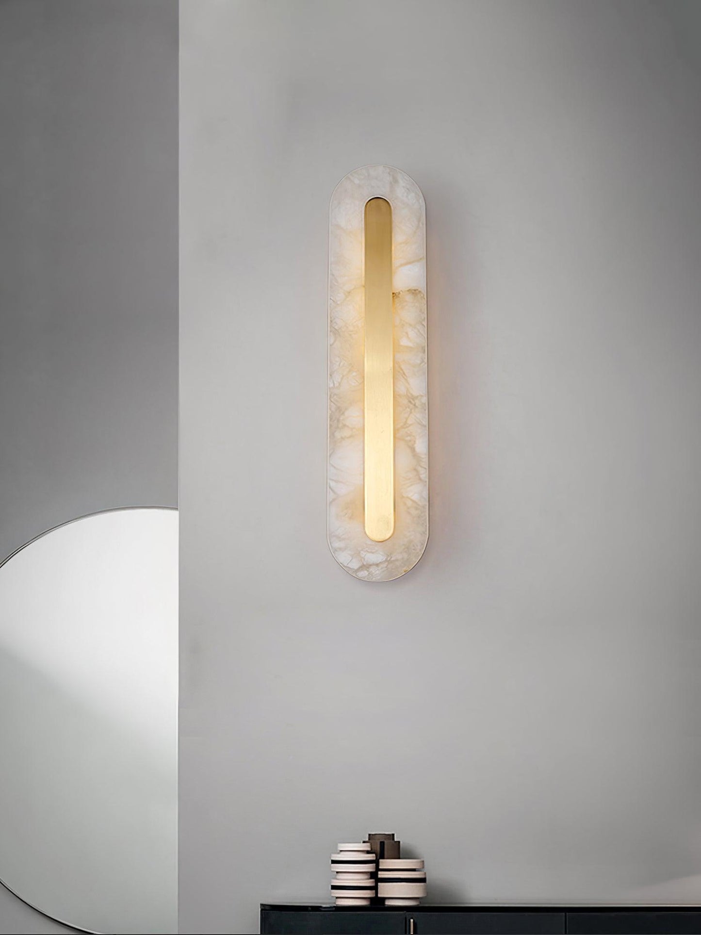 Alabaster Rounded Wall Light Fixture - Modern Sconce for Living Room & Hallway Lighting