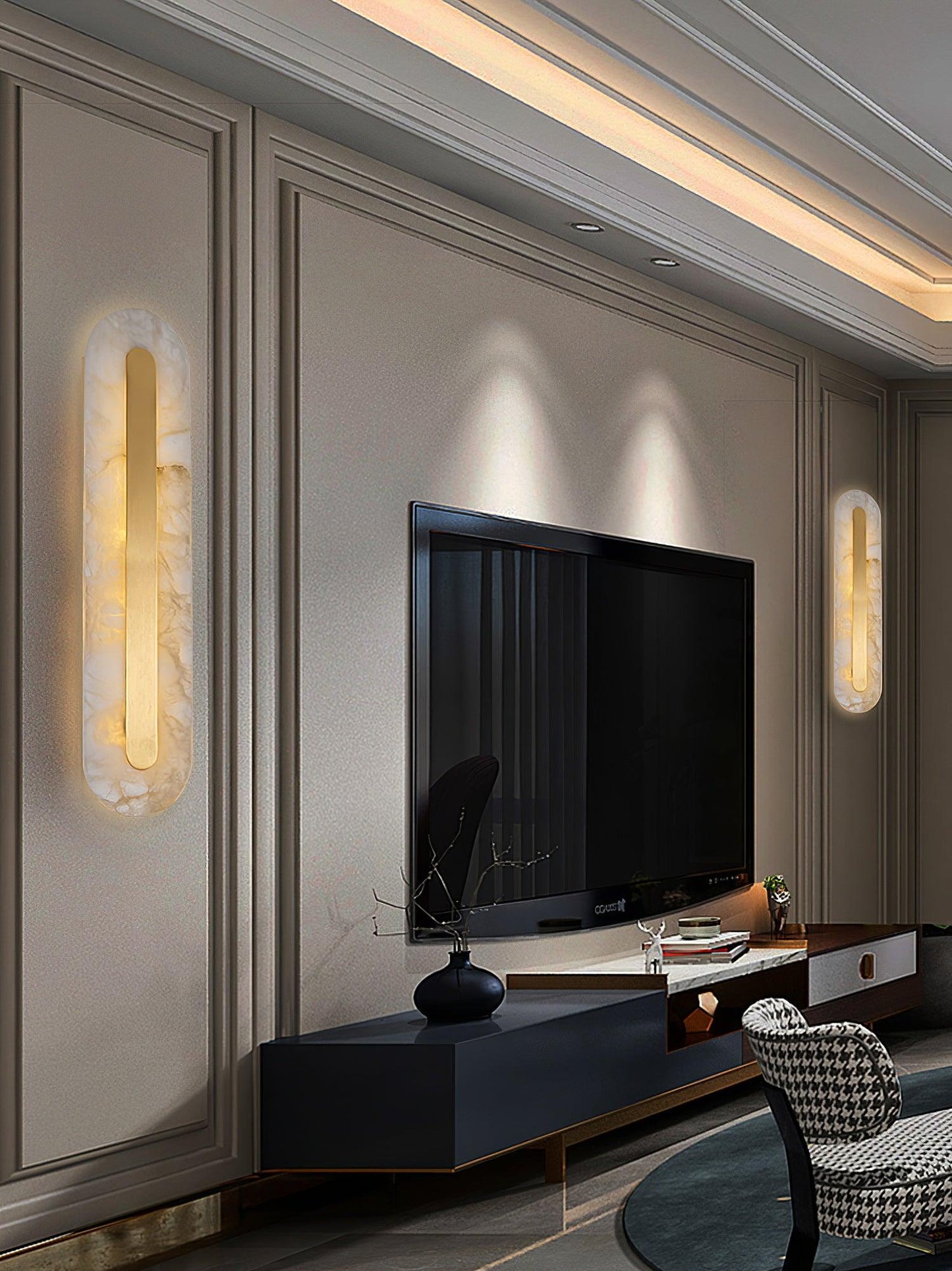 Alabaster Rounded Wall Light Fixture - Modern Sconce for Living Room & Hallway Lighting