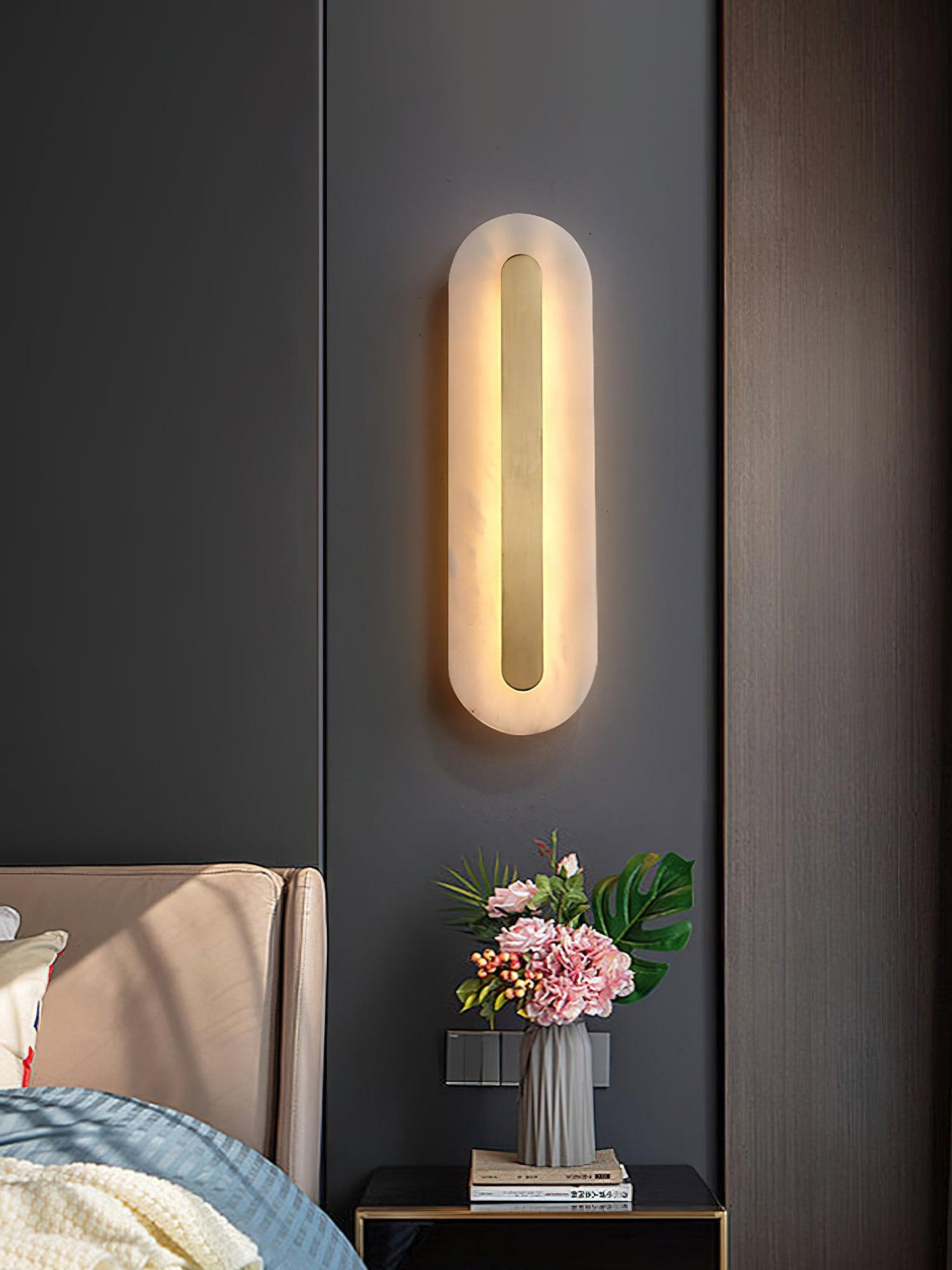 Alabaster Rounded Wall Light Fixture - Modern Sconce for Living Room & Hallway Lighting