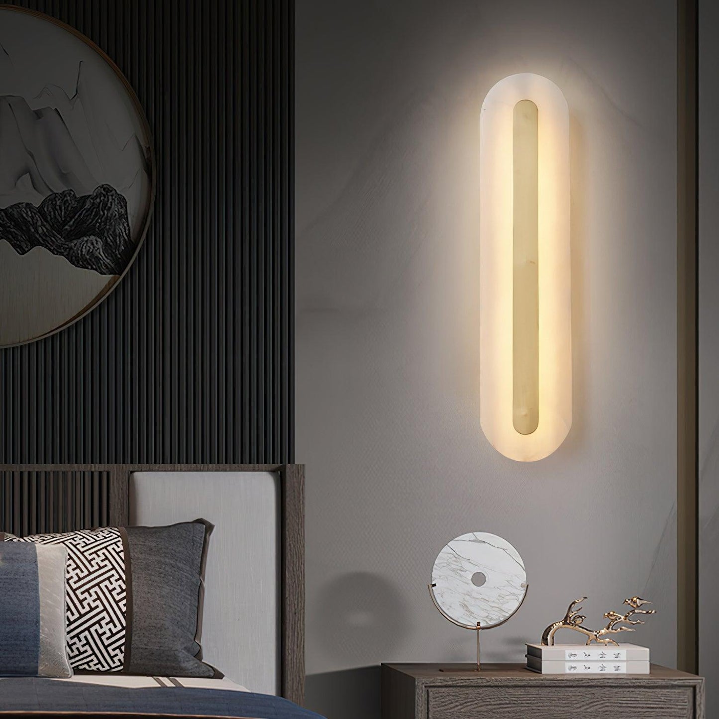 Alabaster Rounded Wall Light Fixture - Modern Sconce for Living Room & Hallway Lighting