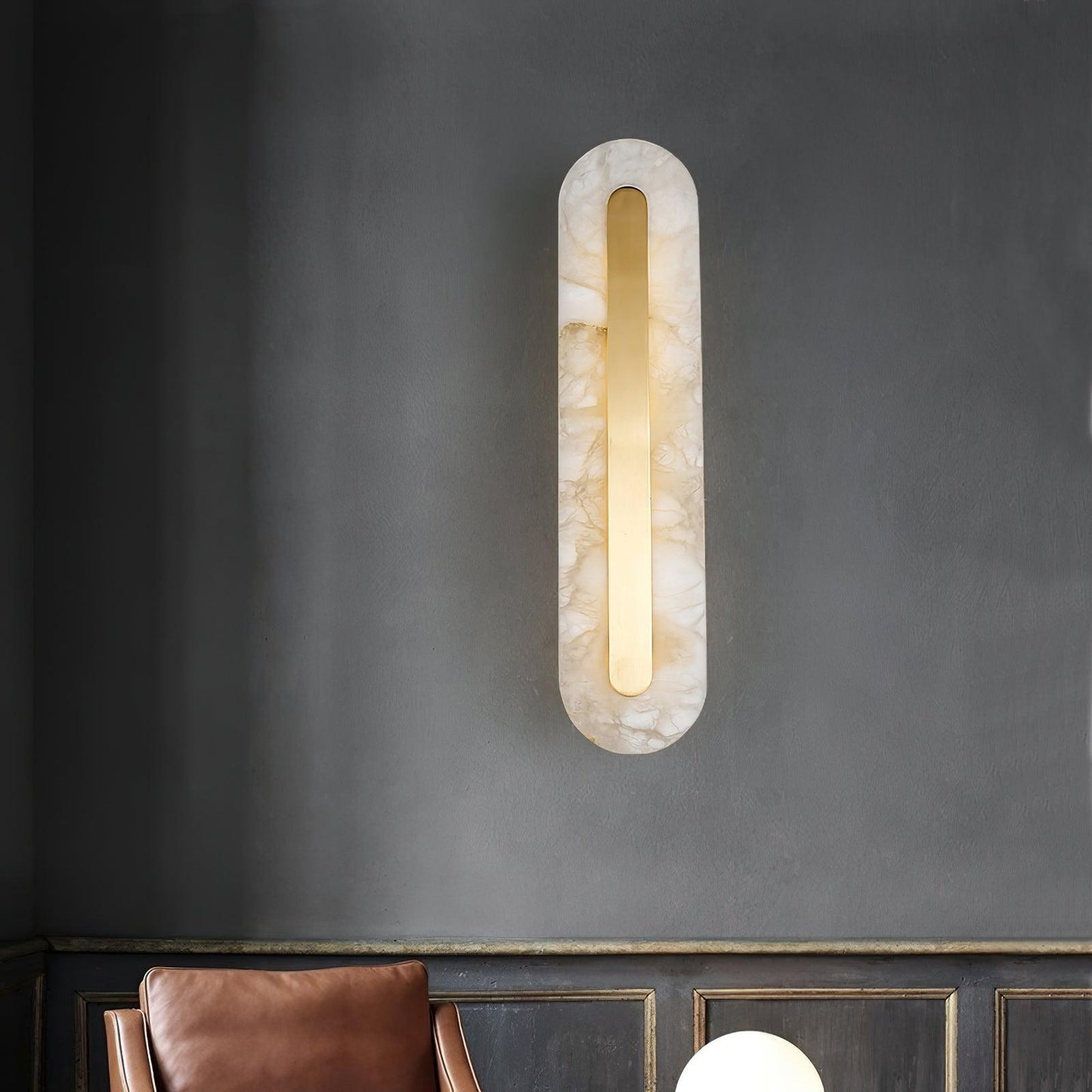 Alabaster Rounded Wall Light Fixture - Modern Sconce for Living Room & Hallway Lighting
