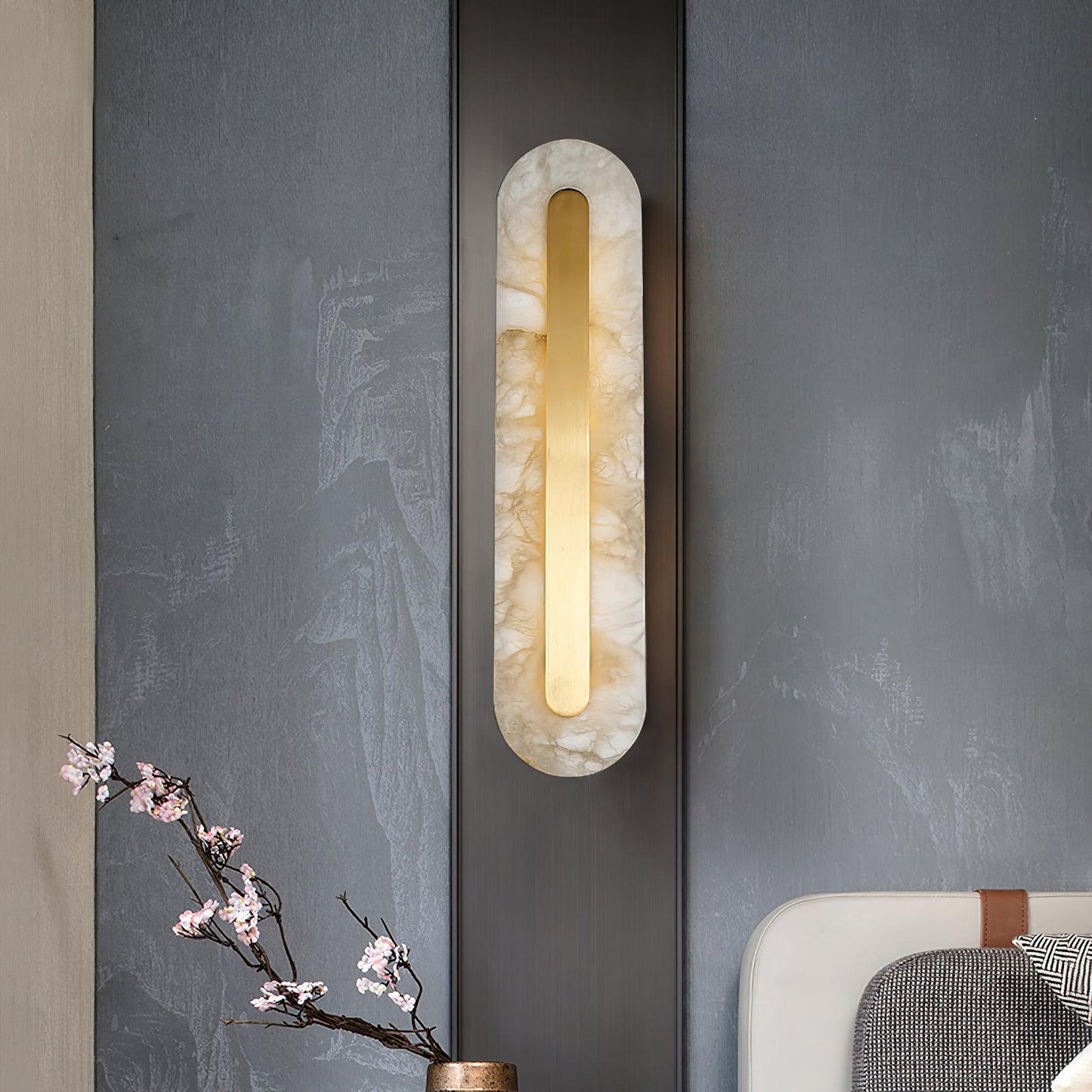 Alabaster Rounded Wall Light Fixture - Modern Sconce for Living Room & Hallway Lighting