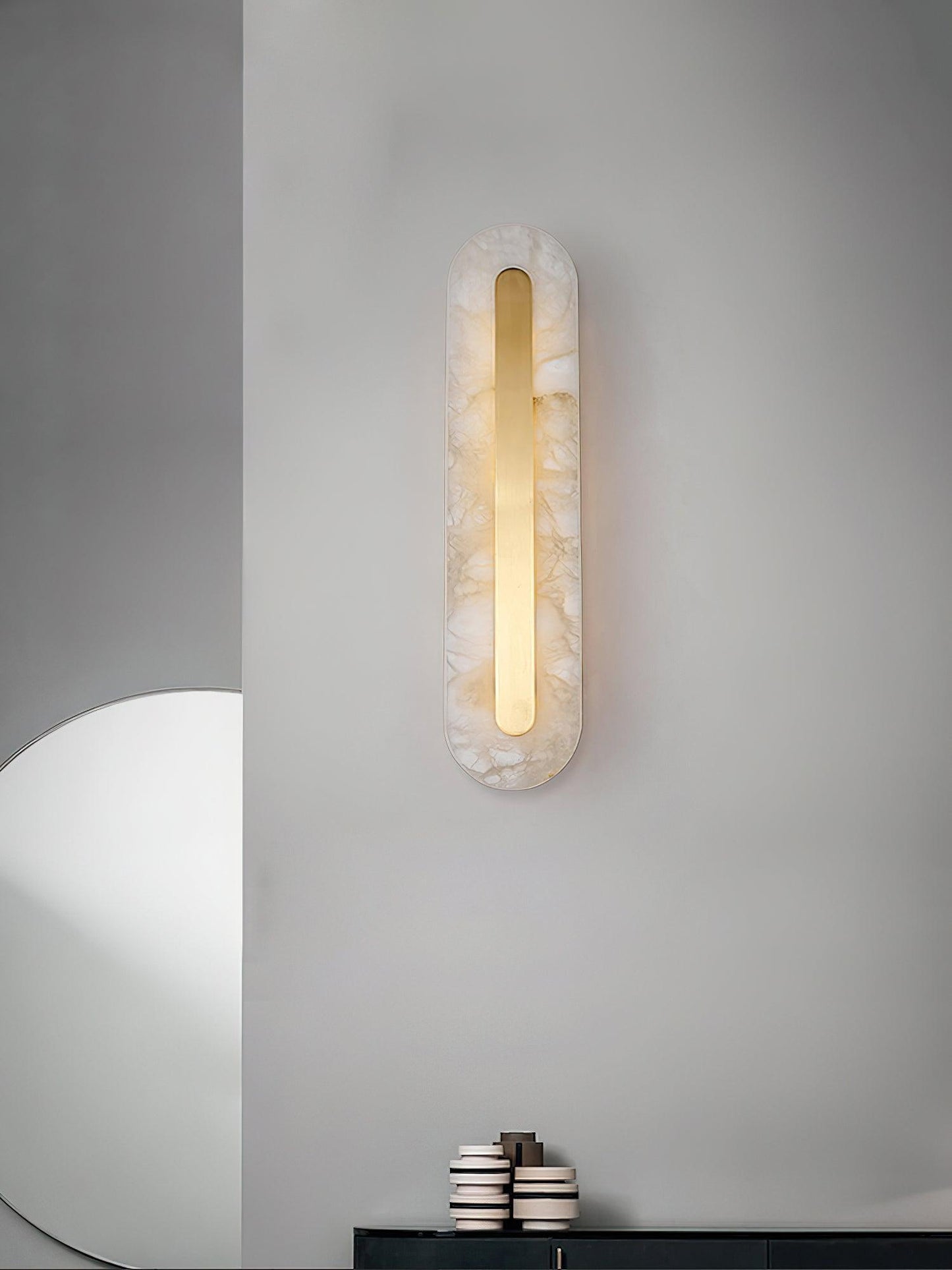 Alabaster Rounded Wall Light Fixture - Modern Sconce for Living Room & Hallway Lighting