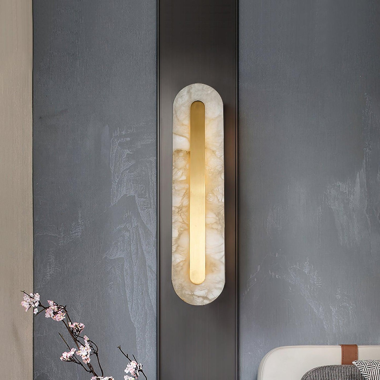 Alabaster Rounded Wall Light Fixture - Modern Sconce for Living Room & Hallway Lighting