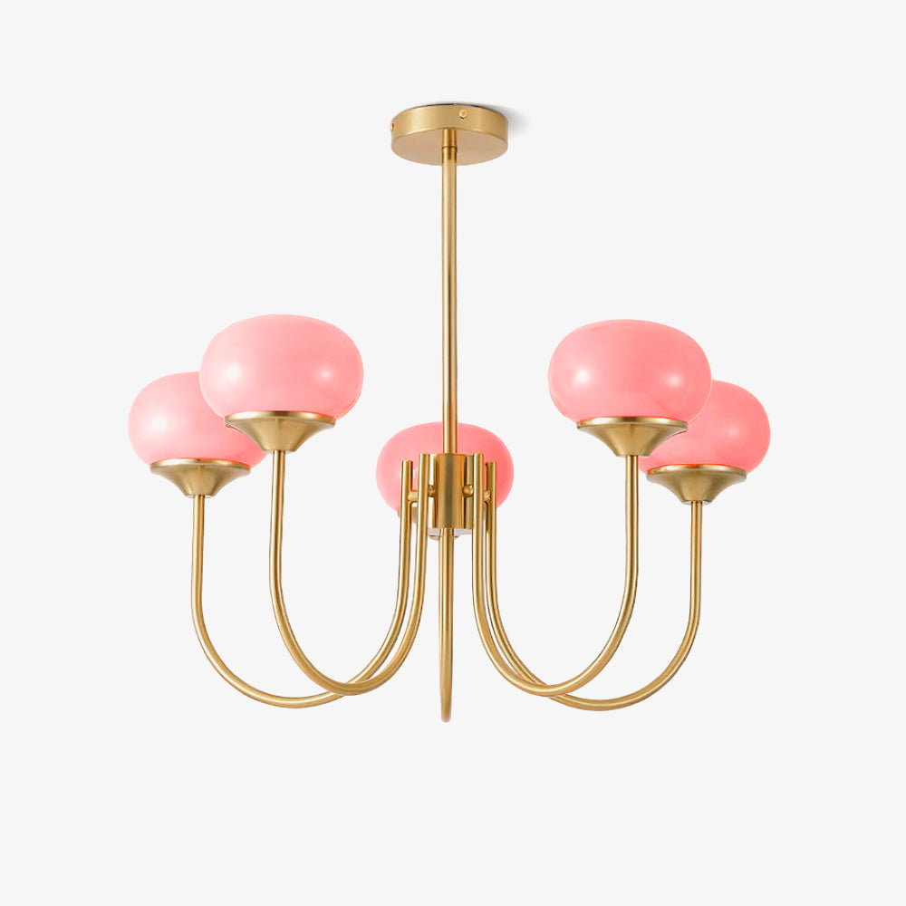 Marshmallow Chandelier | Gold Finish with Pink Glass Shades for Indoor Use & Modern Home Decor