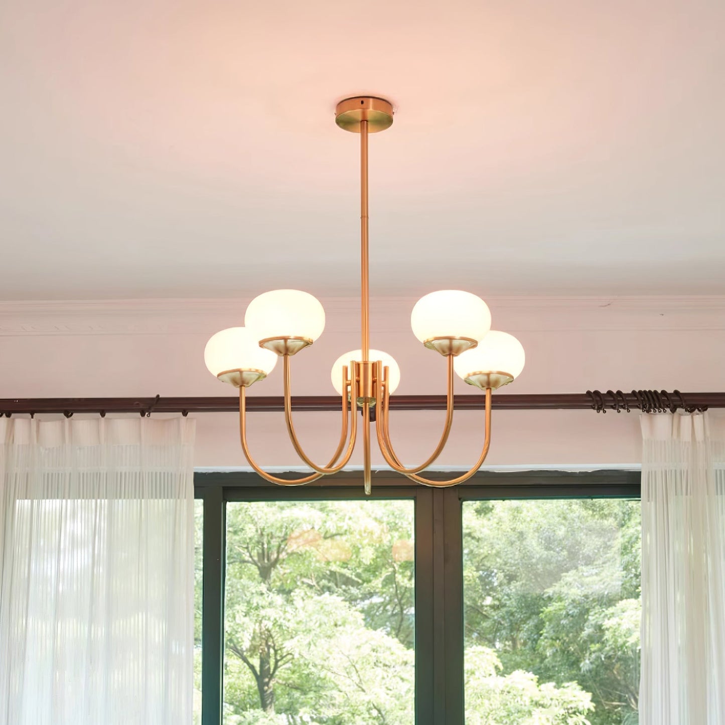 Marshmallow Chandelier | Gold Finish with Pink Glass Shades for Indoor Use & Modern Home Decor