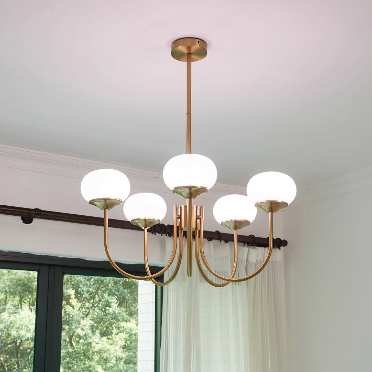 Marshmallow Chandelier | Gold Finish with Pink Glass Shades for Indoor Use & Modern Home Decor