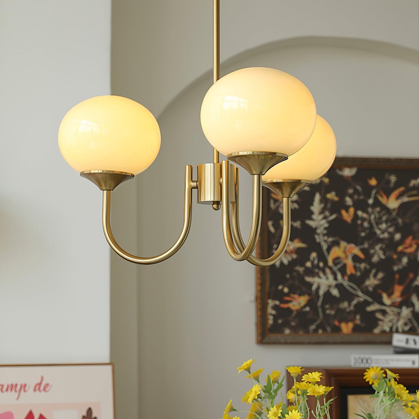 Marshmallow Chandelier | Gold Finish with Pink Glass Shades for Indoor Use & Modern Home Decor