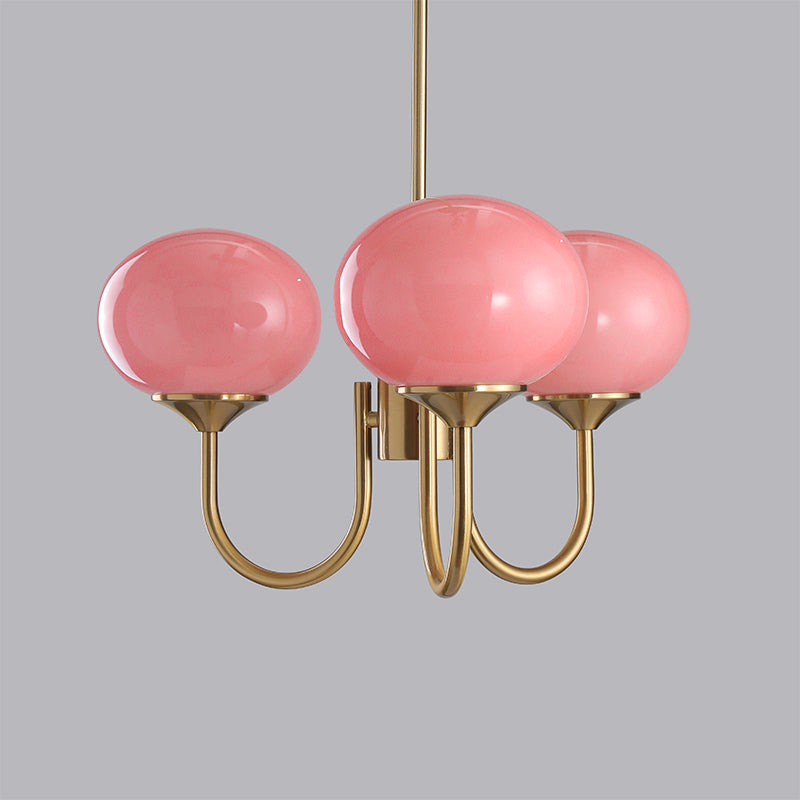 Marshmallow Chandelier | Gold Finish with Pink Glass Shades for Indoor Use & Modern Home Decor
