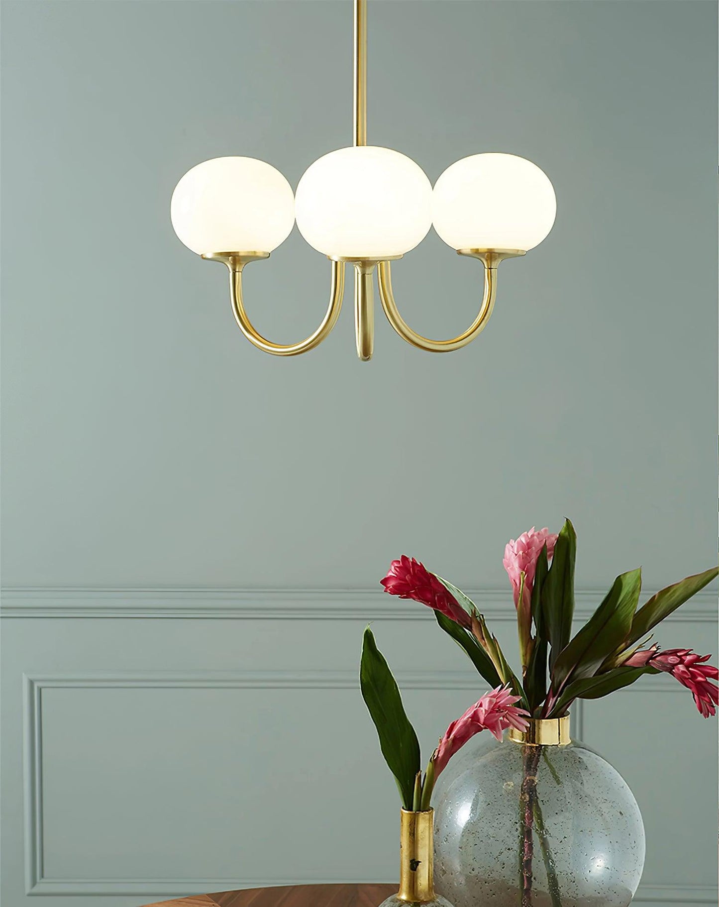 Marshmallow Chandelier | Gold Finish with Pink Glass Shades for Indoor Use & Modern Home Decor