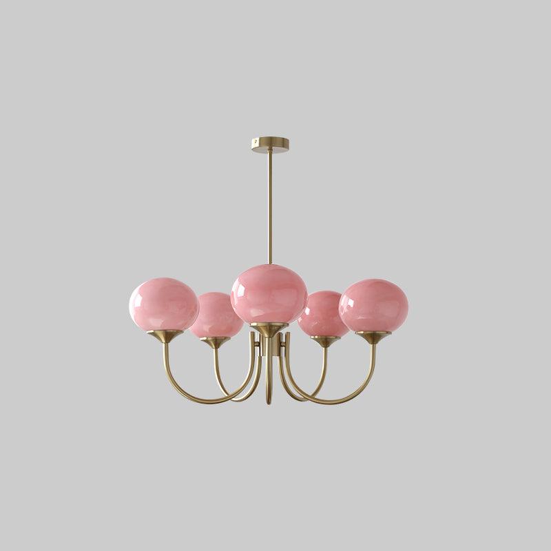 Marshmallow Chandelier | Gold Finish with Pink Glass Shades for Indoor Use & Modern Home Decor