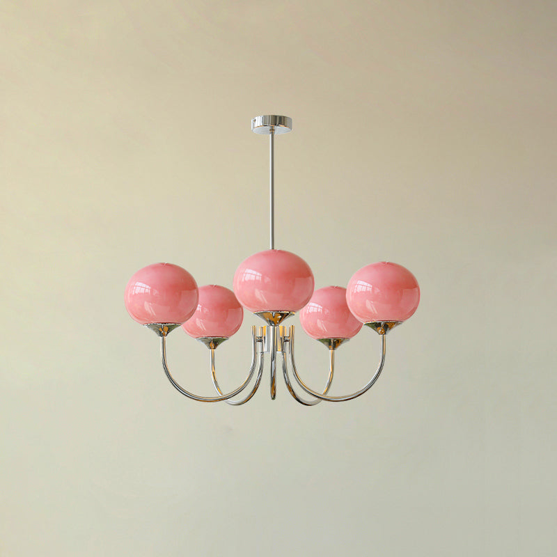 Marshmallow Chandelier | Gold Finish with Pink Glass Shades for Indoor Use & Modern Home Decor