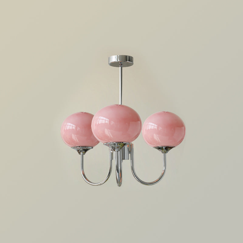 Marshmallow Chandelier | Gold Finish with Pink Glass Shades for Indoor Use & Modern Home Decor