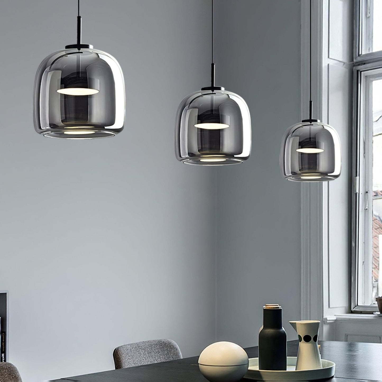 Glass Pendant Lamp | Smoked Dome, Metal Accents & Adjustable Height for Modern Home Decor | Canadian lighting