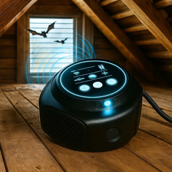 Ultrasonic Bat Repeller | 360° Plug-In Sound Device with 4 Speakers for Attic, Roof & Garage Bat Control – Safe, Silent & Chemical-Free