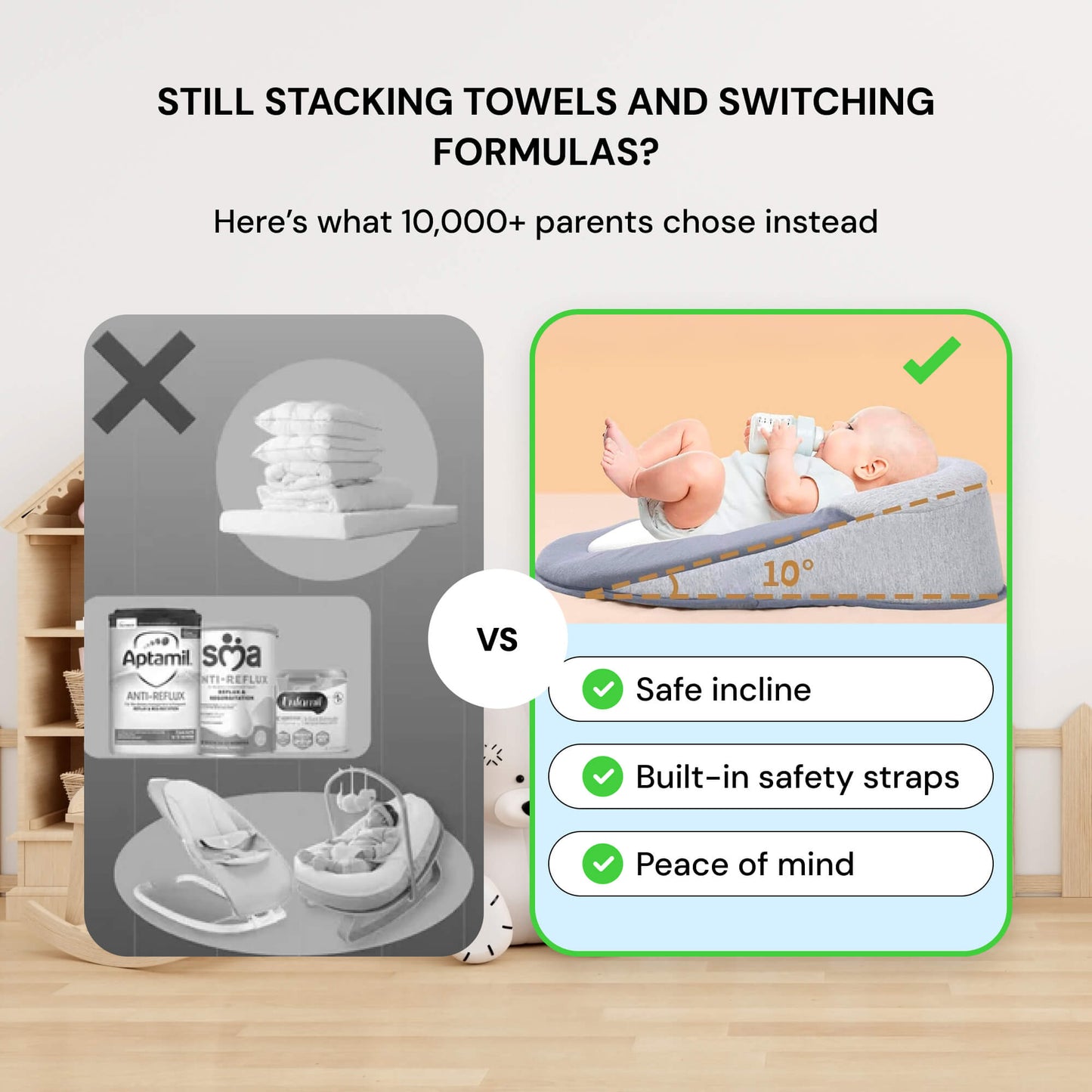 Anti Roll Baby Reflux Pillow Bed – Sleep Pod Infant Nest with 15° Wedge | Portable Anti-Reflux & Flat Head Pillow for Baby