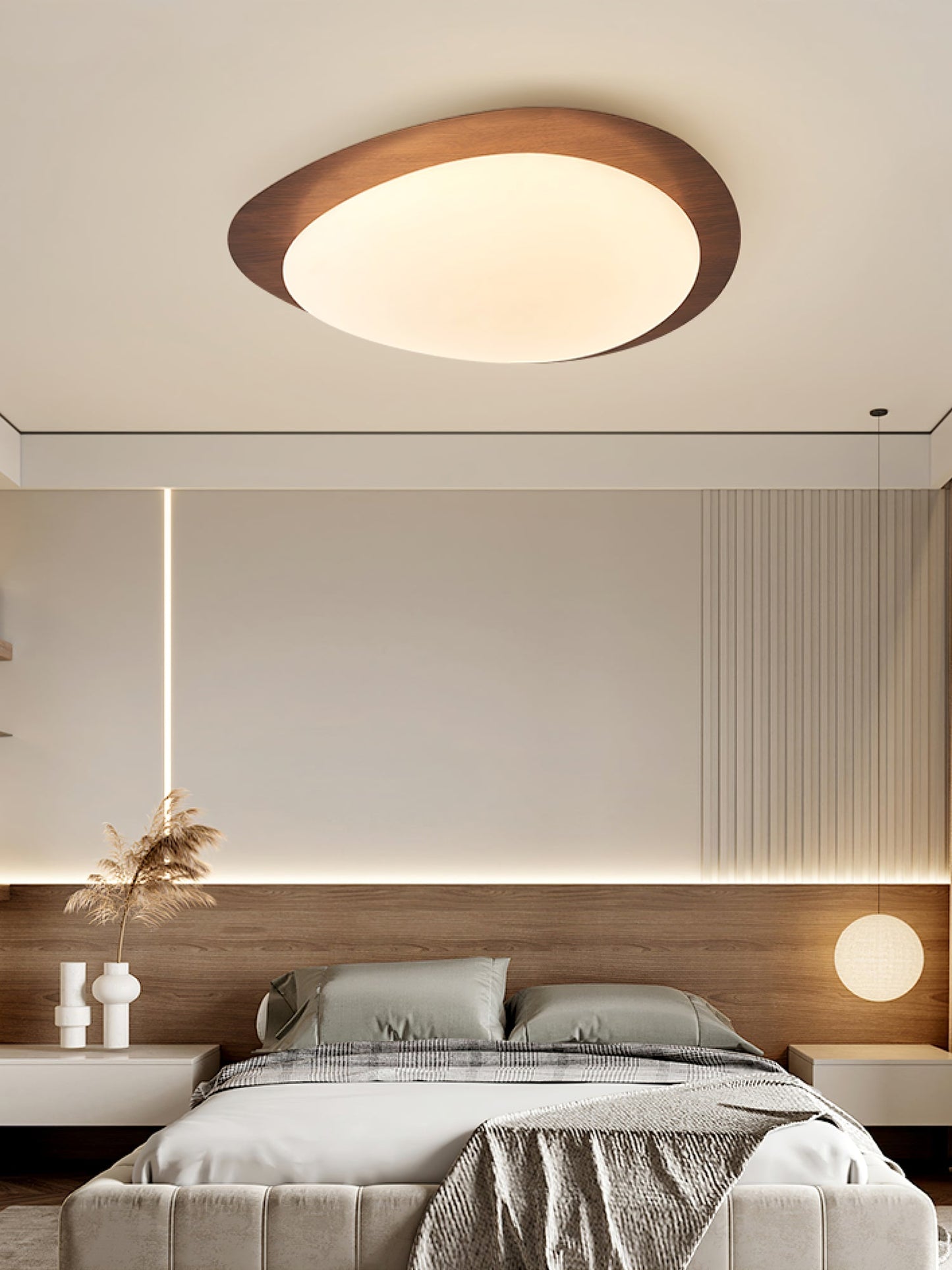 Nordic Ceiling Light | Ceiling Mount light fixture, Dimmable, Walnut Wood Grain Finish & Ideal for Indoor Home Decor