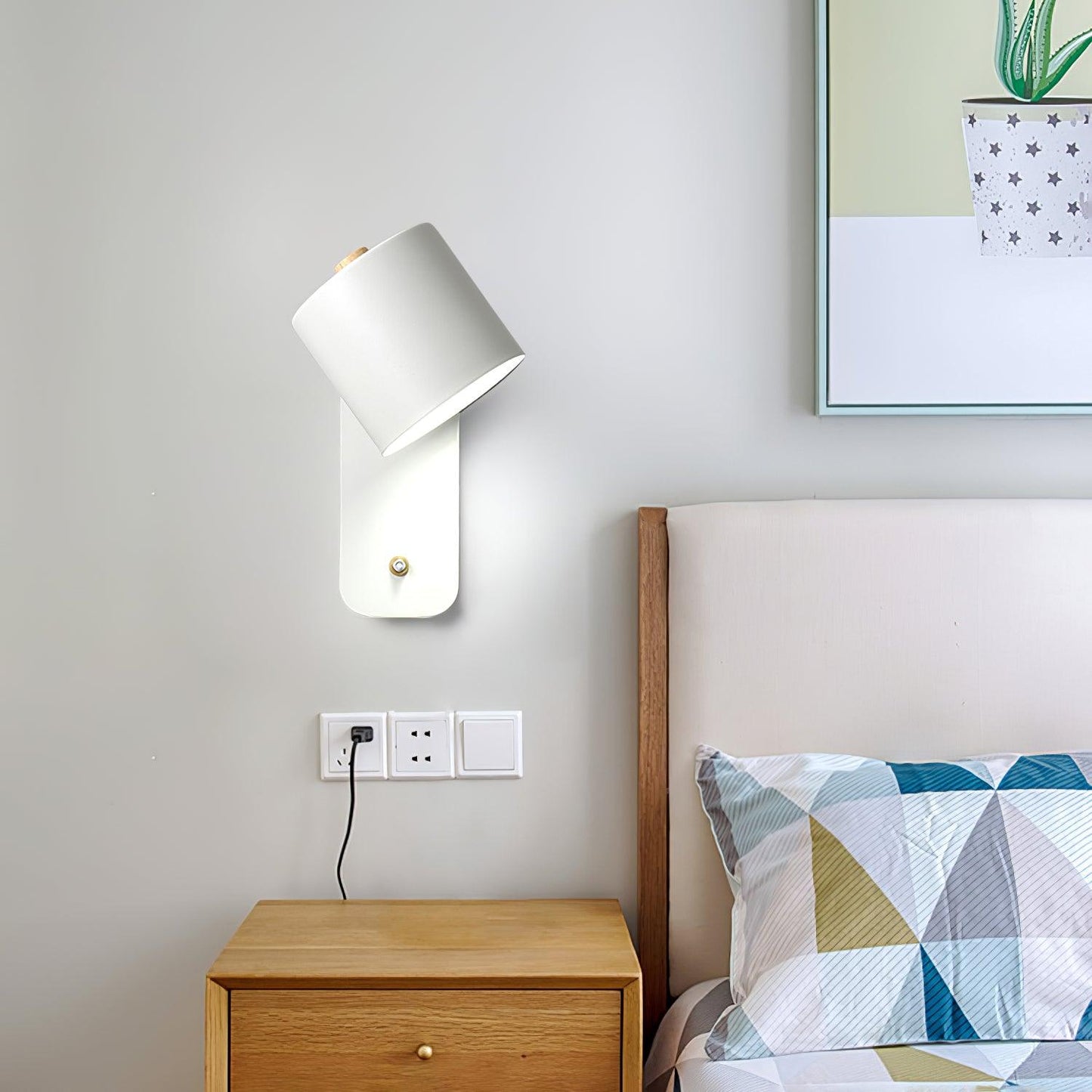 Rotatable Cylinder Plug-in Wall Lamp with Adjustable Brightness for Living Room & Bedroom Lighting