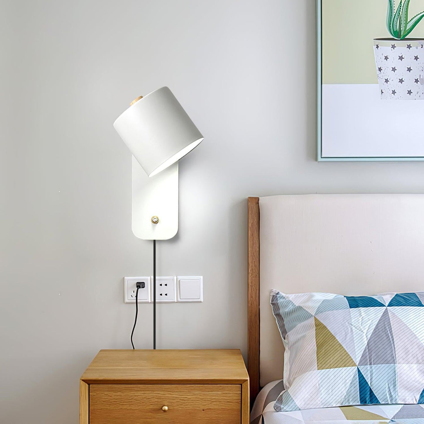 Rotatable Cylinder Plug-in Wall Lamp with Adjustable Brightness for Living Room & Bedroom Lighting
