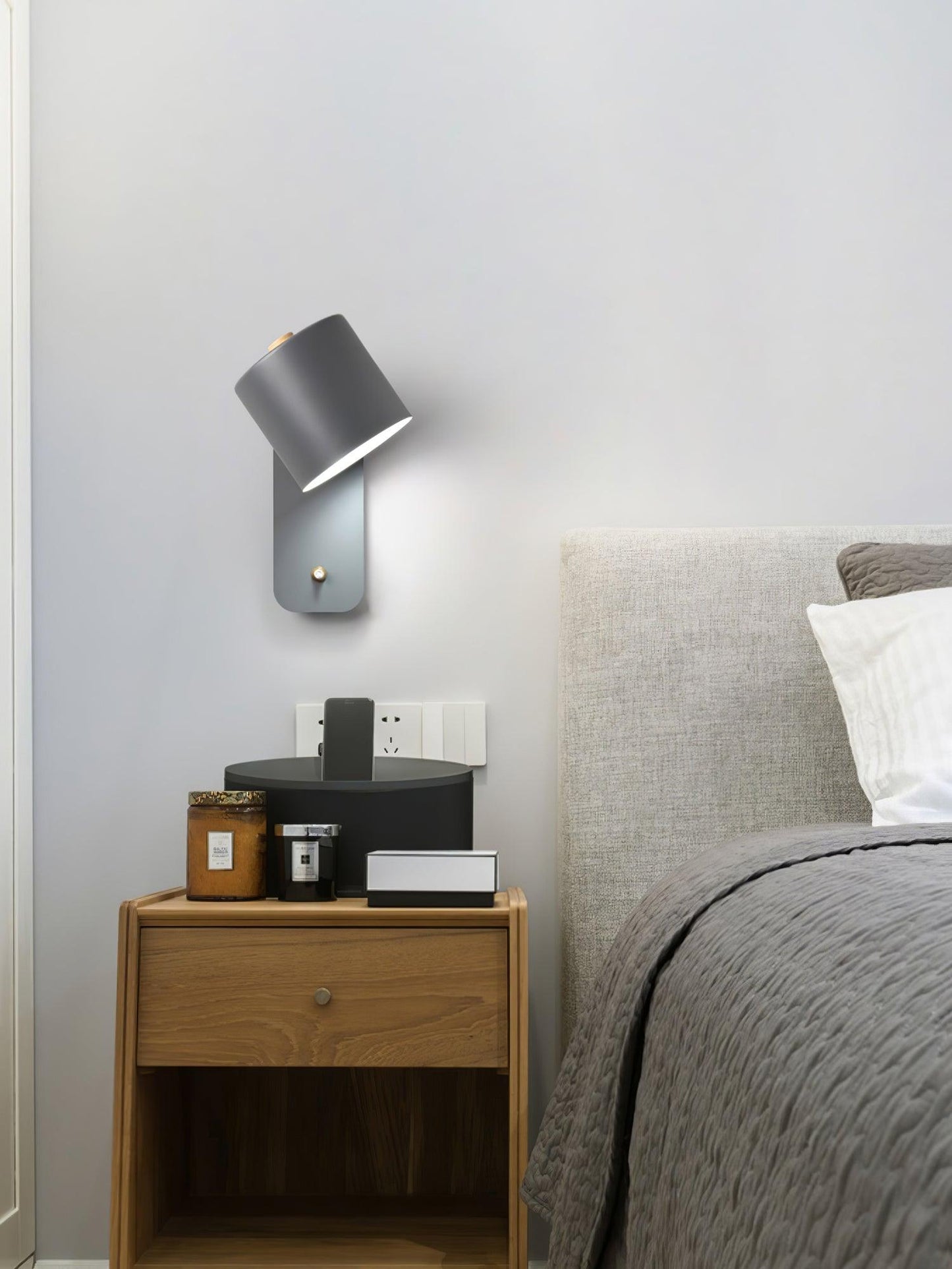 Rotatable Cylinder Plug-in Wall Lamp with Adjustable Brightness for Living Room & Bedroom Lighting